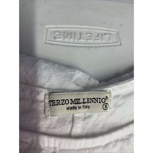 Terzo Millennio Italy 100% Linen Ruffle Top White Minimalist Coastal oversize SM - Picture 5 of 10